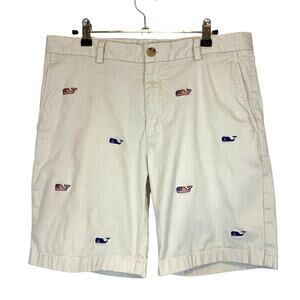 Vineyard Vines Breaker 8" Shorts Men Sz 33 Off White Embroidered Flag Whale